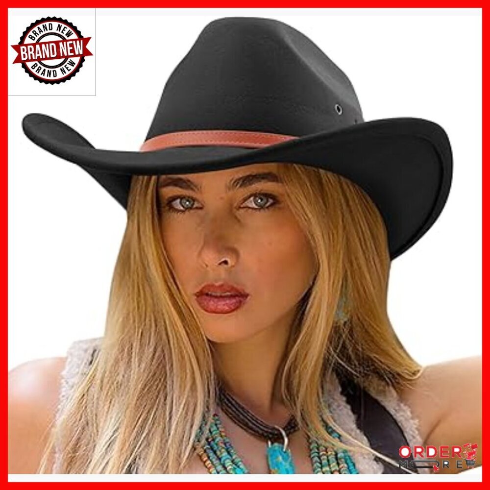 Unisex Western Cowboy Hat Wide Brim Felt Fedora Belt Buckle Retro Style